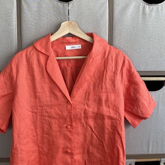 Talulah orange linen button down - Picture 3 of 5